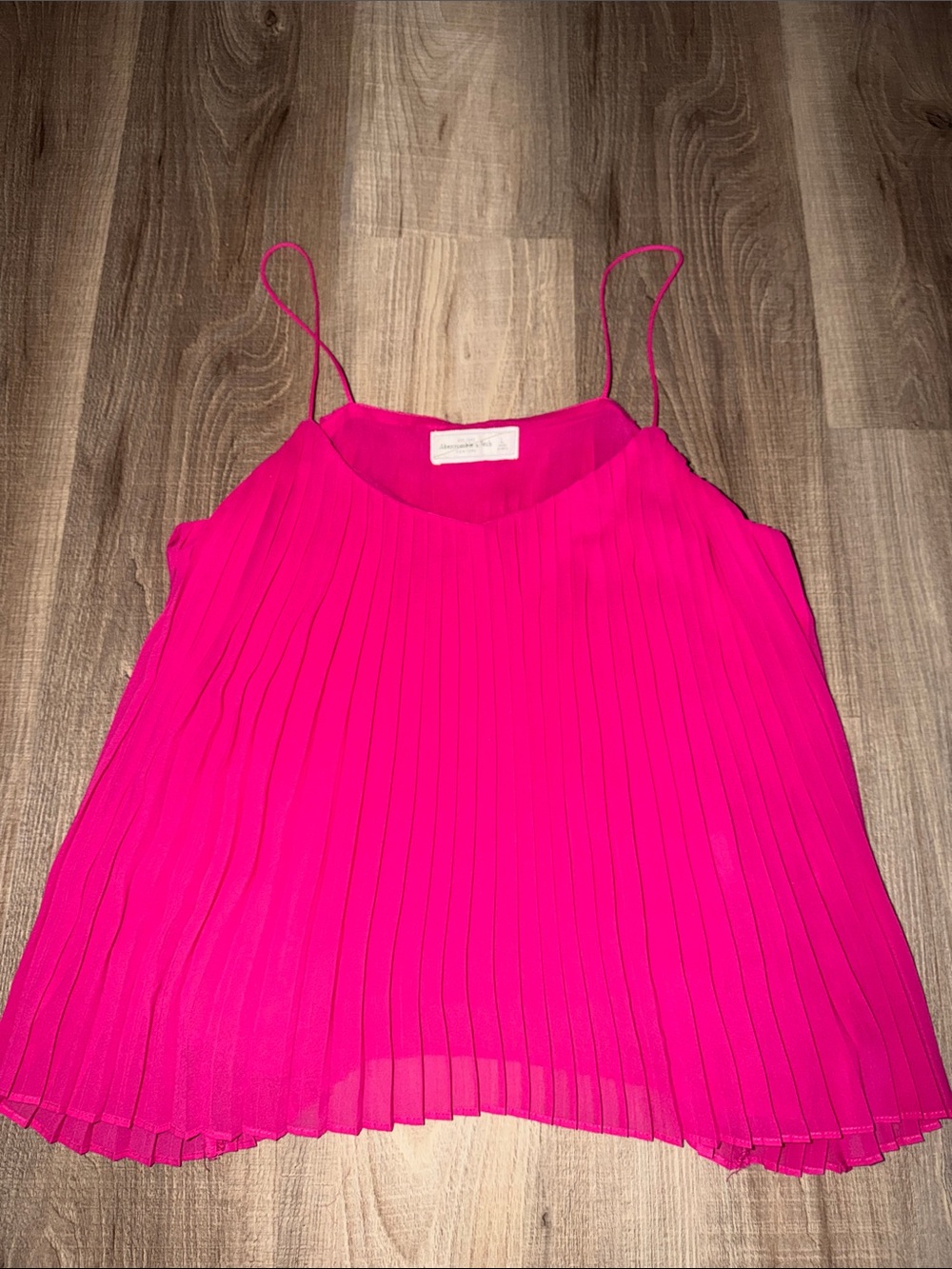 🩷 ABERCROMBIE Fuchsia Pink Pleated Spaghetti-Strap Top L 🩷